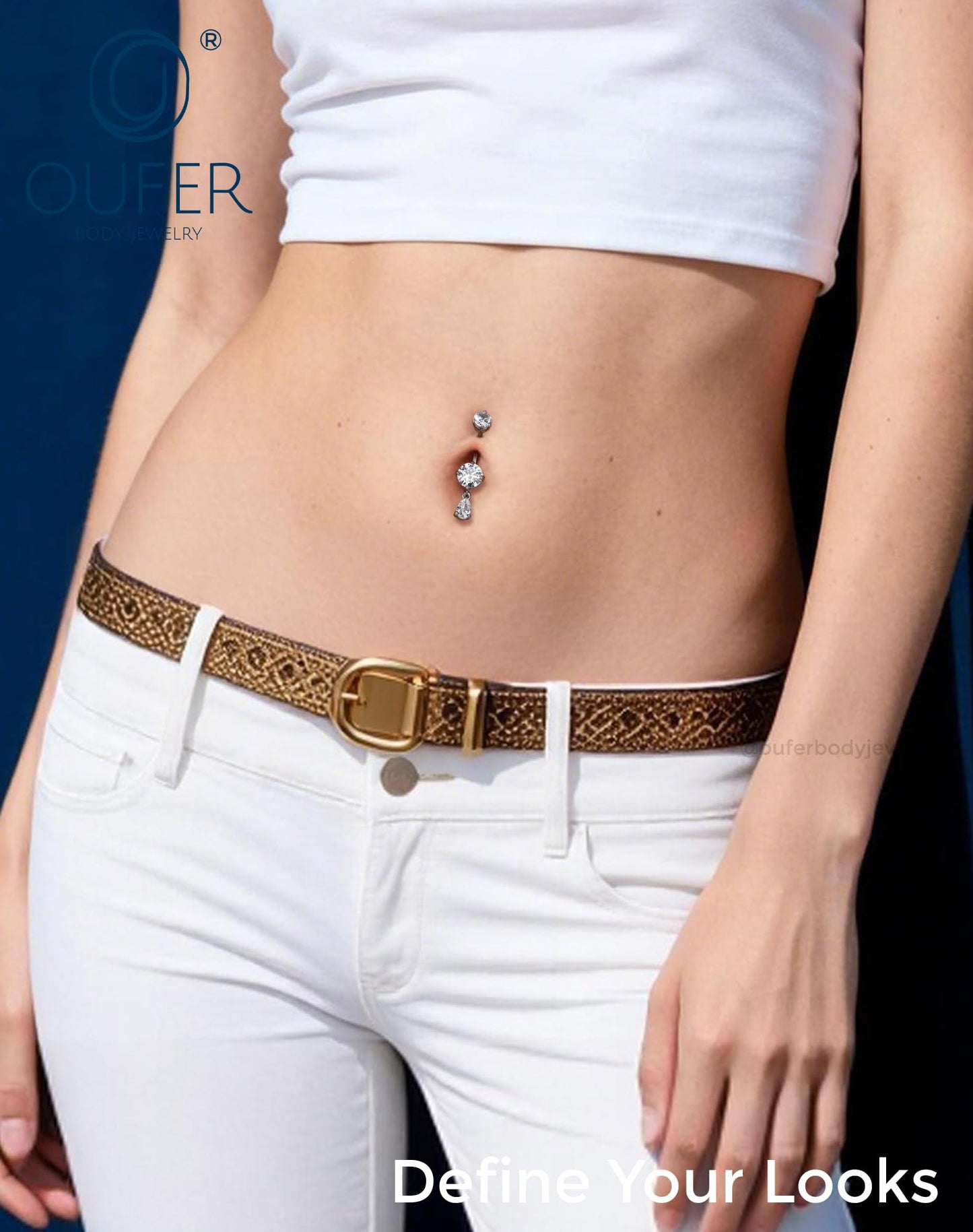 OUFER 3PCS Silver Dangle Belly Button Rings, 316L Surgical Steel Belly Rings for Women Dangling, 14G Flower Crystal Navel Piercing Jewelry, Clear CZ Curved Barbells