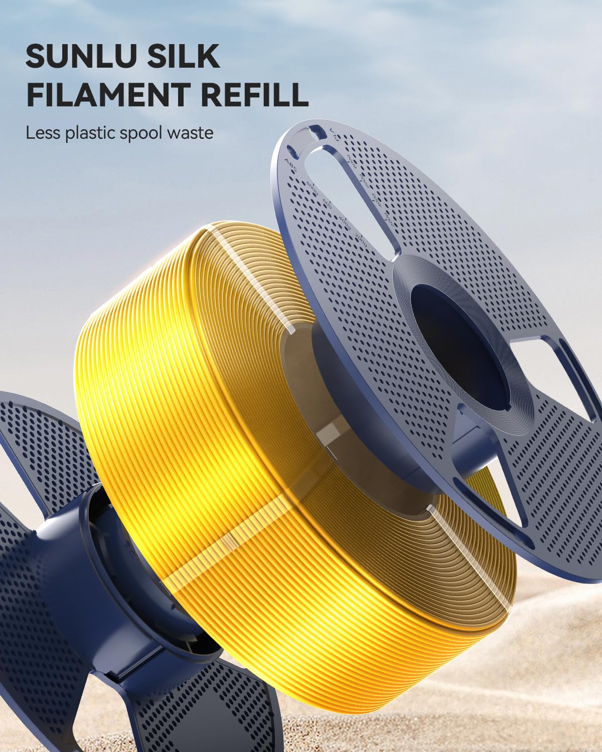 SUNLU 4KG Silk PLA Plus Filament Refill, No-Spool 3D Printer Silk Filament 1.75mm for Reusable Spools, Compatible with Bambu Lab 3D Printers, 1KG/Roll, 4 Packs, Light Gold+Silver+Black+Grey