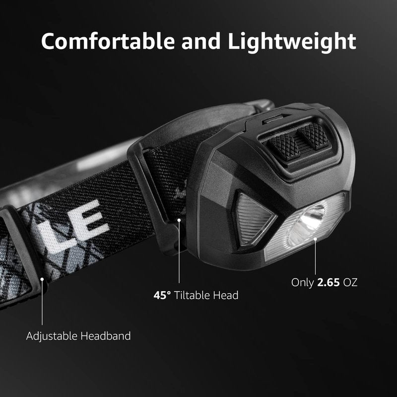 Lepro LE Headlamp Rechargeable, LED Head Lamp with 6 Modes for Camping & Hiking Gear Essentials, IPX4 Waterproof High Lumen Bright Headlight Flashlights with Adjustable Headband, USB Cable Include