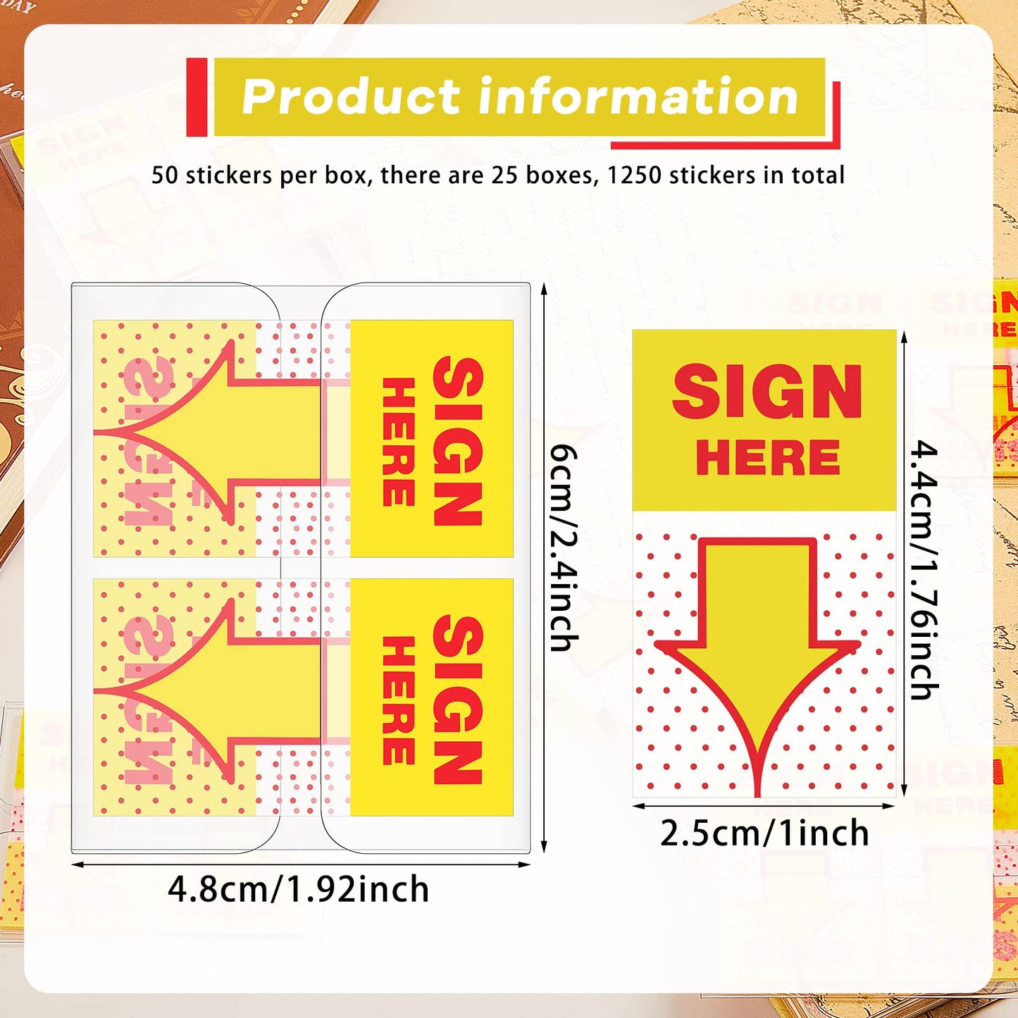 Jutom 25 Pack/ 1250 Pcs Sign Here Tabs 1 Inch Sign Here Stickers Date Post Tabs Flags Stickers with Dispenser Arrow Flags Easy to Post for School Office Book Annotation Kit Supplies, Yellow