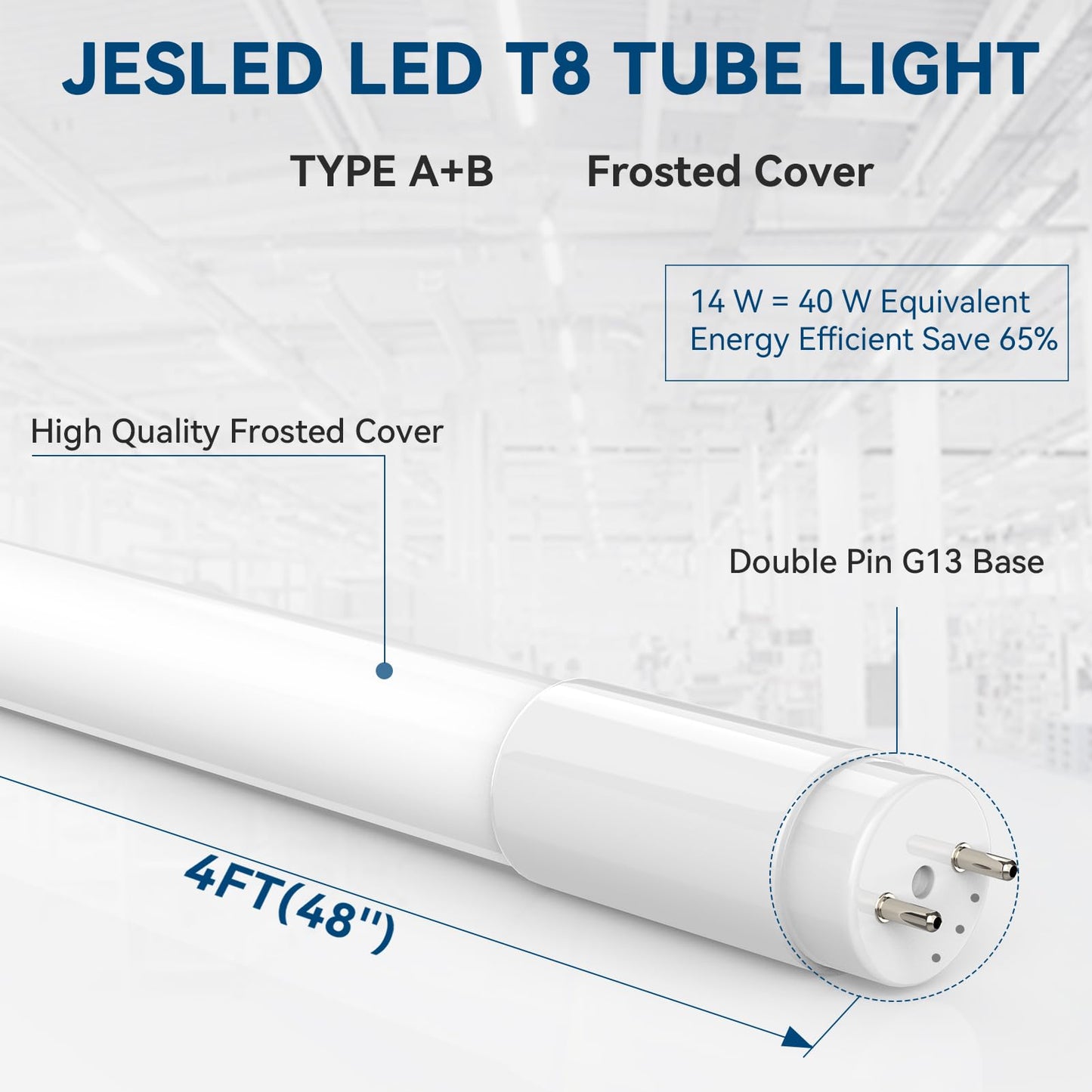 10Pack T8 LED Bulbs 4 Foot, 4FT T8 Fluorescent Replacement, Type A+B,14W 2450LM 4000K Neutral White, Plug & Play or Ballast Bypass, G13, T8 T10 T12 LED Replacement, Frosted Cover