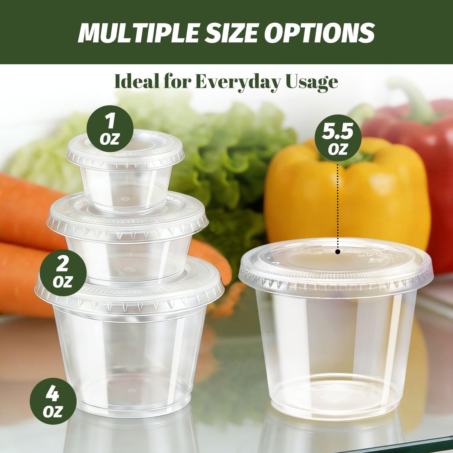 Huifany 400 sets 2 oz Disposable Plastic Portion Cups with Lids, Sturdy Jello Shot Cups, Souffle Cups, Clear Plastic Containers with Lids for Salad Dressing,Condiment and Dipping Sauce