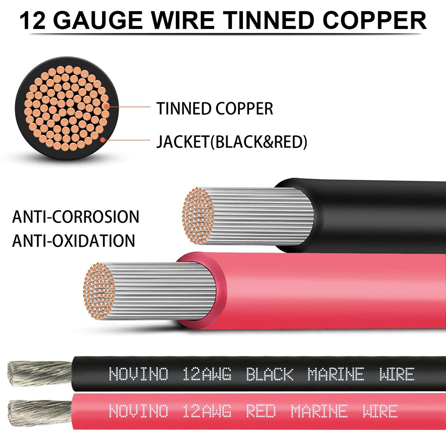 12 Gauge Marine Wire 12 AWG Marine Grade Wire,30FT Red & 30FT Black