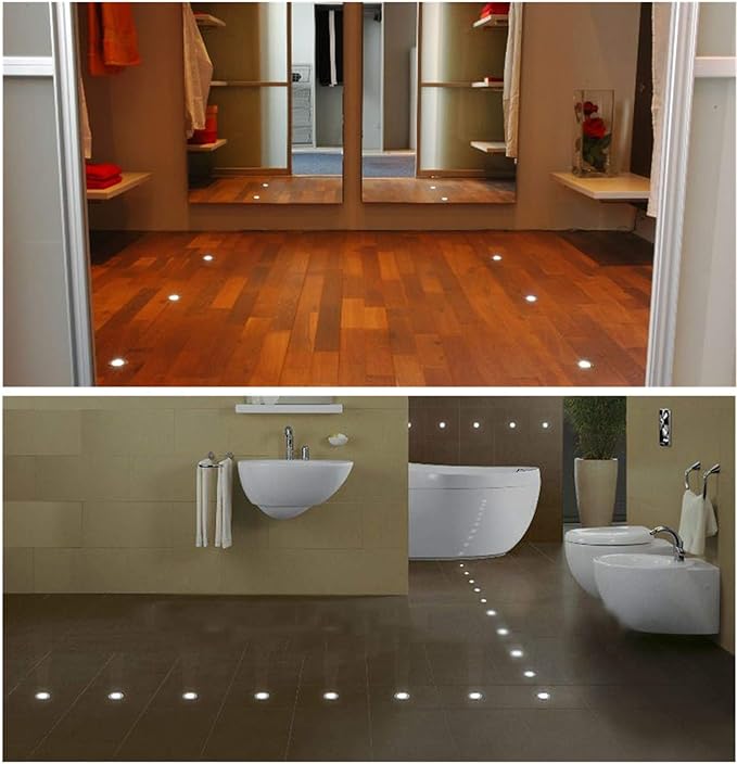 0.7" Tiny Recessed LED Deck Lighting Kits 12V Cool White Waterproof IP67,Led In Ground Lights for Steps,Stair,Patio,Floor,Pool Deck,Kitchen,Outdoor Low Voltage LED Landscape Lighting(20pcs)