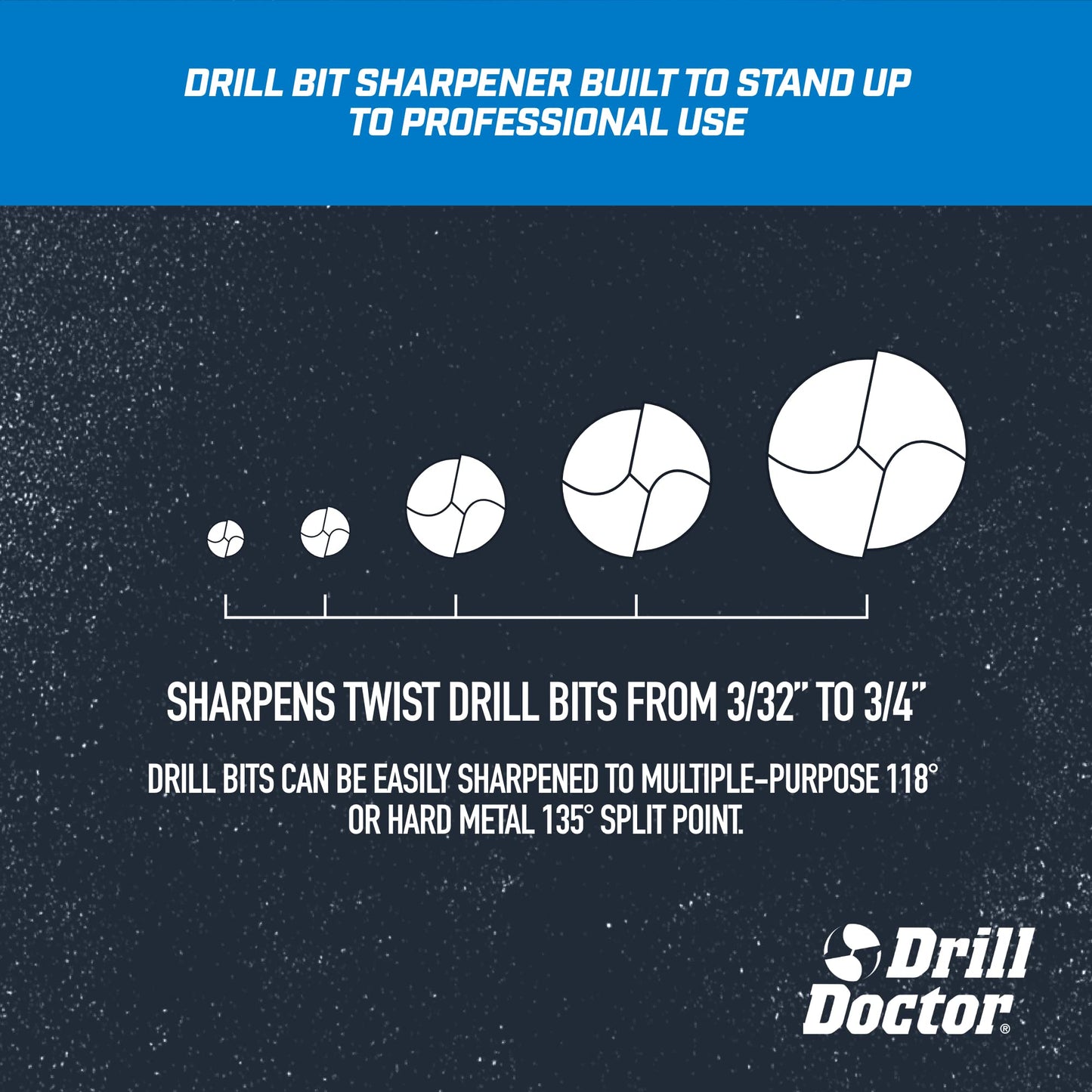 Drill Doctor DD750X Electric Drill Bit Sharpener, 3/32-3/4" High-Speed, Portable - Steel, Masonry, Carbide, Cobalt, Tin-Coated Bits, Adjustable Angles