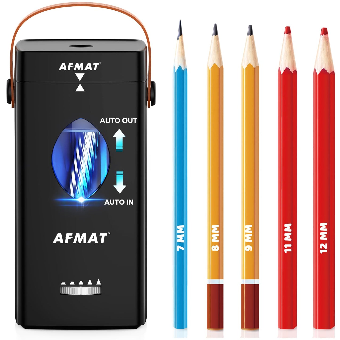 AFMAT Electric Pencil Sharpener, Fully Automatic Pencil Sharpener for 6-12mm No.2/Jumbo Pencils, Auto in & Out, 5 Sharpness Modes, Rechargeable Heavy Duty Sharpeners for Classroom/Home/Office PSC7