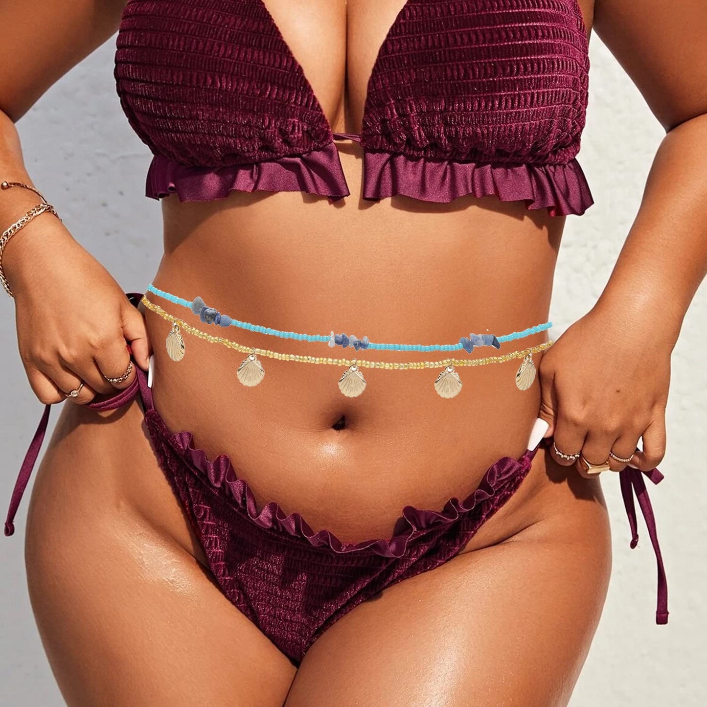 Waist Beads With Crystals Colorful African Waist Beads Boho Beads Waist Chains Energy Stone Beaded Body Chains for Women 12 Pcs