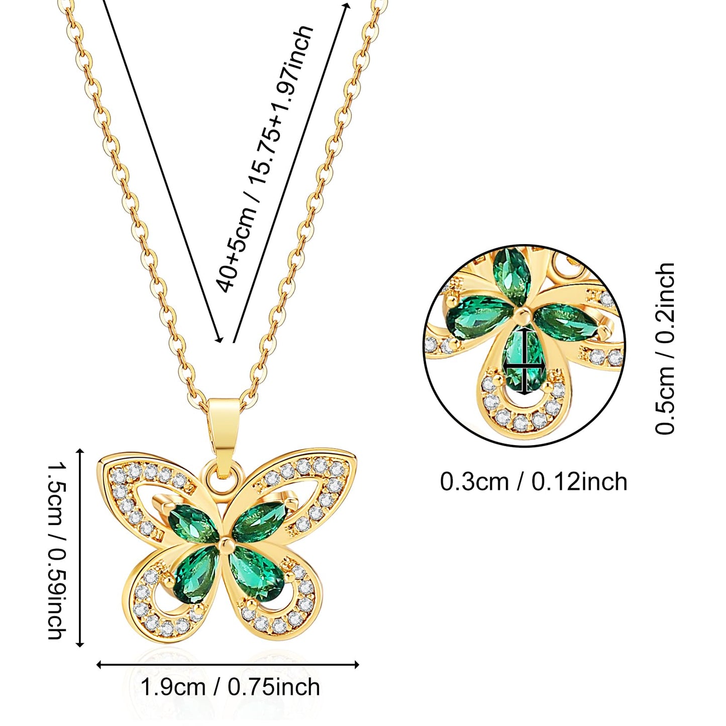 crataly Emerald Butterfly Necklace For Women-Gold Plated May Birthstone Necklace For Valentine's Day Mother's Day Christams Birthday Gifts