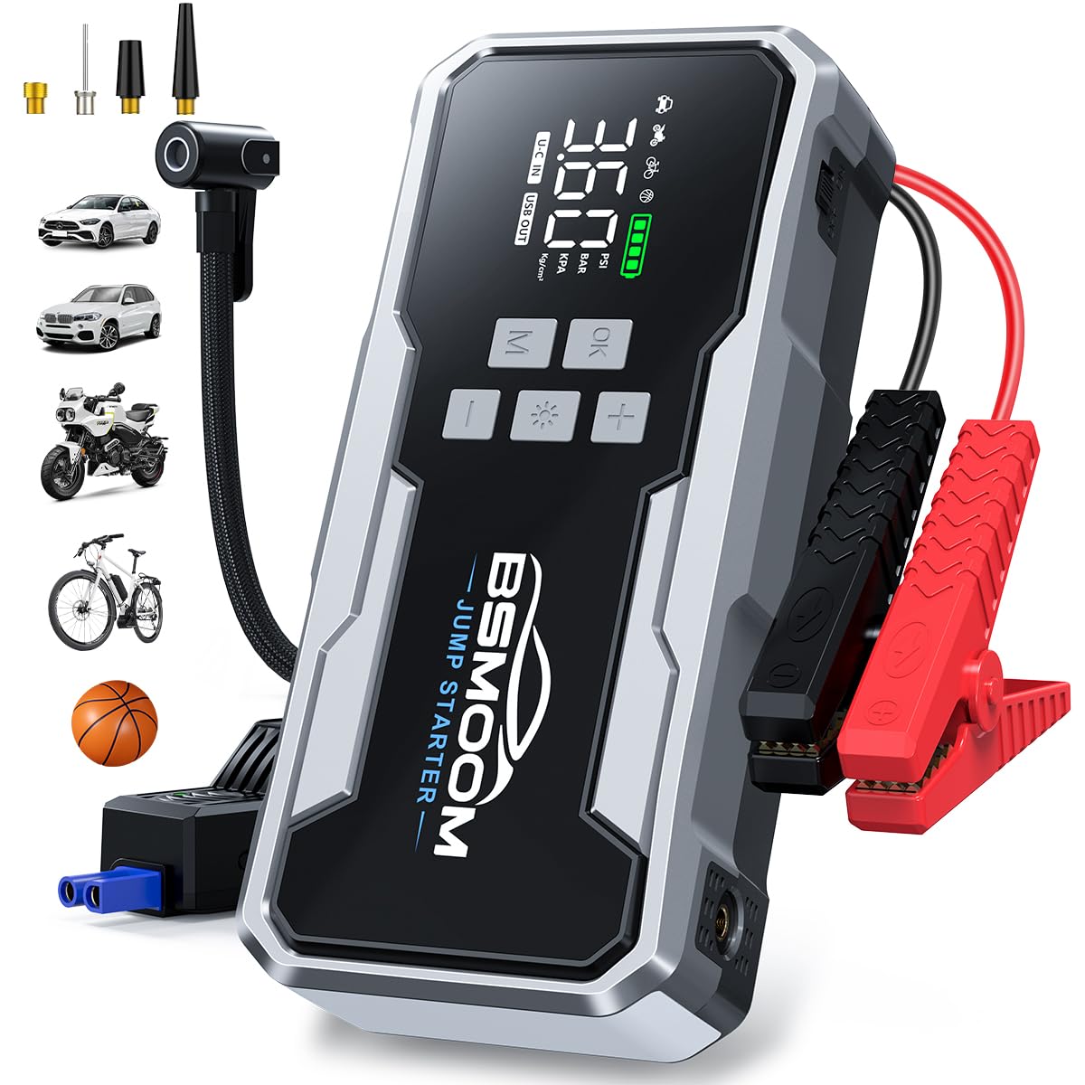 BSMOOM Jump Starter with Air Compressor 7000A 160PSI Portable Car Battery Jump Starter (All Gas/10L Diesel),12V Portable Booster