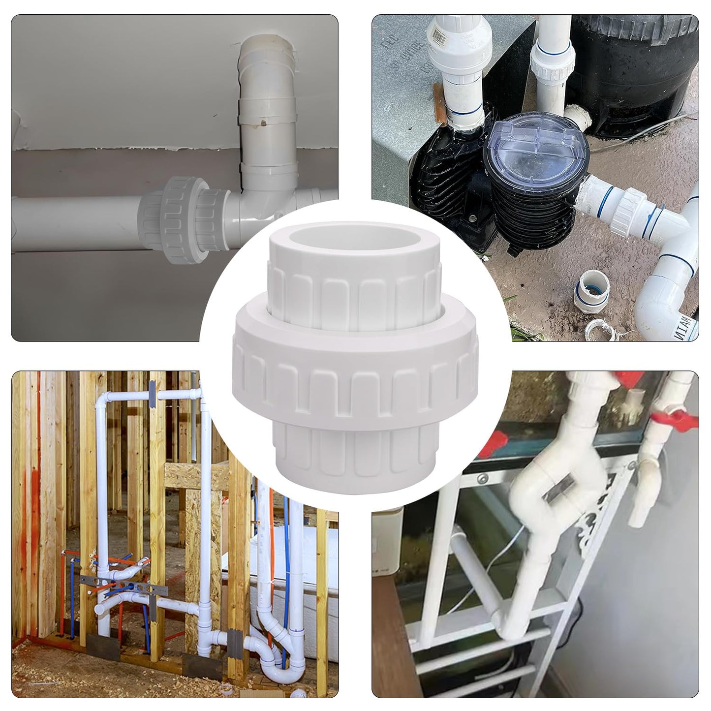Carvedexquisitely 2" PVC Union Coupling Pipe Fitting (actual diameter 2.37") PVC Adapter Schedule 40(Socket x Socket), EPDM O-Ring, White 2 Pack