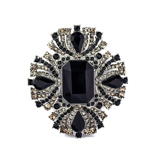 YOQUCOL Vintage Black Austrian Crystal Rhinestone Cross Flowers Shaped Brooch Pin Elegant Jewelry For Women