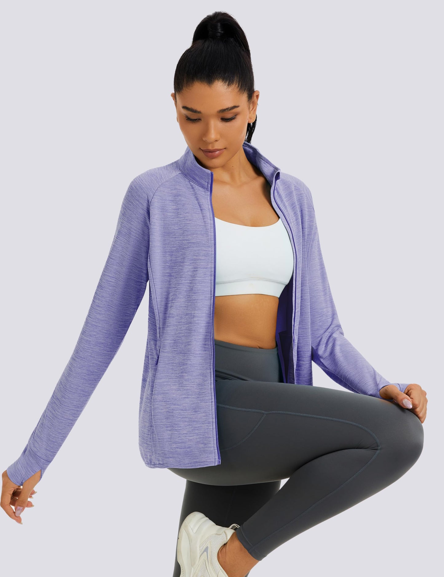 MAGCOMSEN SPF Jacket for Women Lightweight Full Zip Sun Protection Clothing Long Sleeve Shirts UV UPF Fishing Pockets Light Purple M