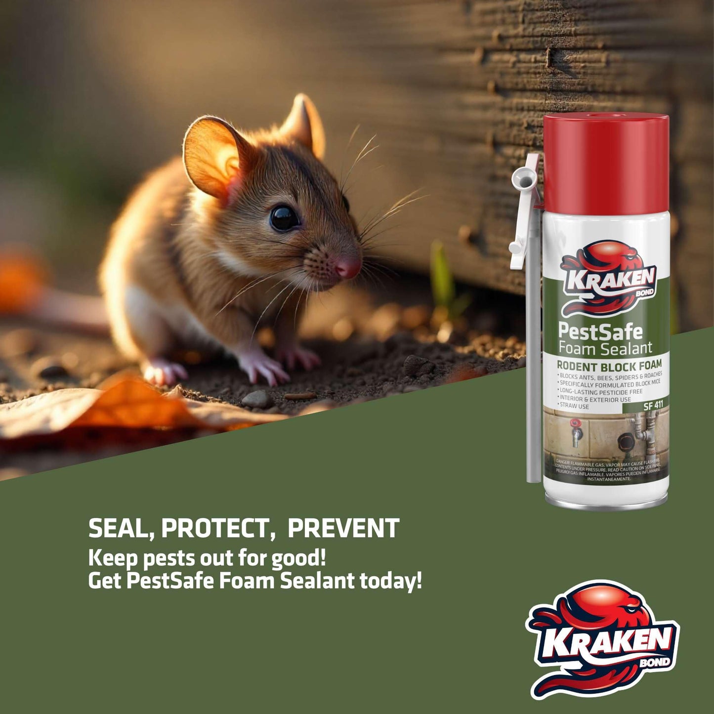 Kraken Bond Pestblokc Spray Foam Sealant - (12x12oz) Polyurethane Expanding Foam Sealant for Gaps & Cracks with Mothball Odor, Straw-Application, Paintable Foam Filler for Wall Holes - 12 Pack