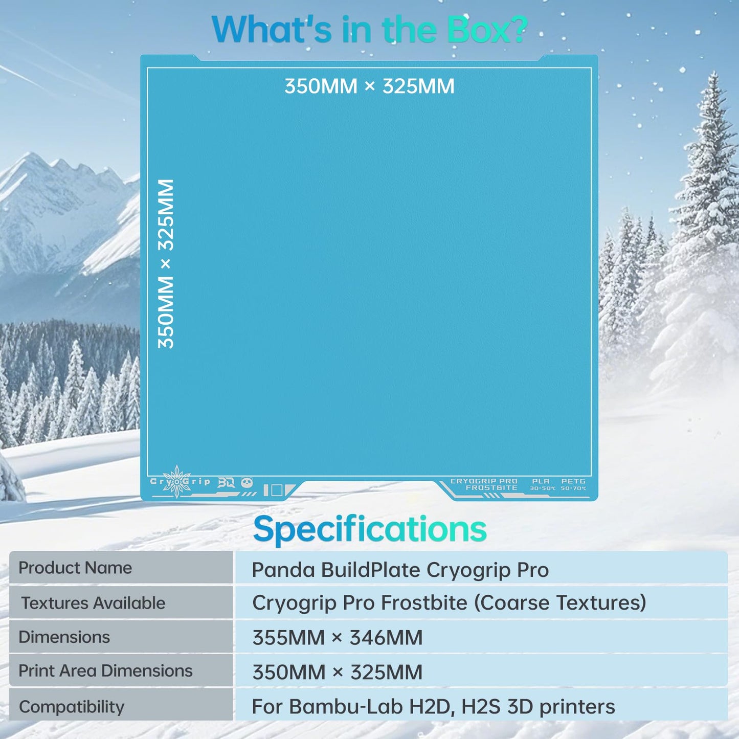 BIQU Cryogrip Pro Frostbite for Bambu-Lab H2D/H2S 3D Printers Cold Build Plate 355x346MM Double Sided Strong Adhesion Spring Steel Sheet Room Temperature Print Upgrade Removable Heated Bed Cover