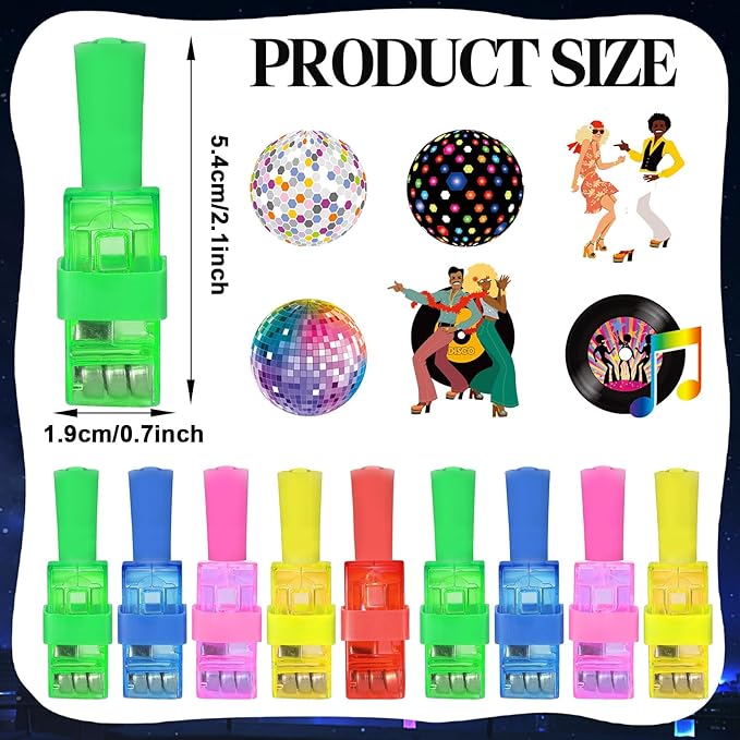 36Pcs 1970s Disco Retro LED Finger Lights 70s Party Favors Glow in the Dark Light Up Finger Lights Y2k Themed Toys Bulk for Kids Birthday Party Goodie Bag Stuffer Birthday Gifts Classroom Prize