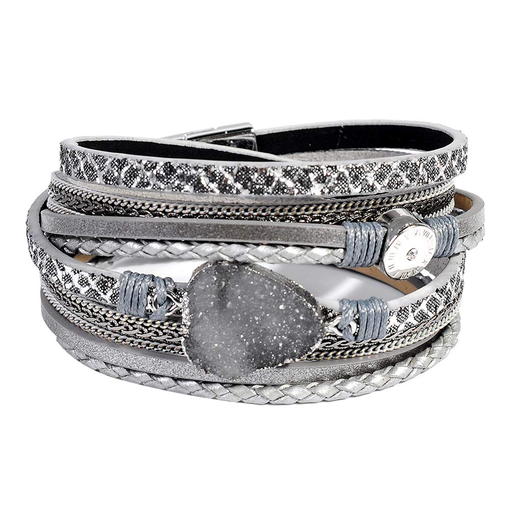 Artilady Leather Wrap Bracelet for Women - Handmade Clasp Bangle Bracelet with Pearl Beads Crystal Wristbands Jewelry Gift for lady, lover and Mother