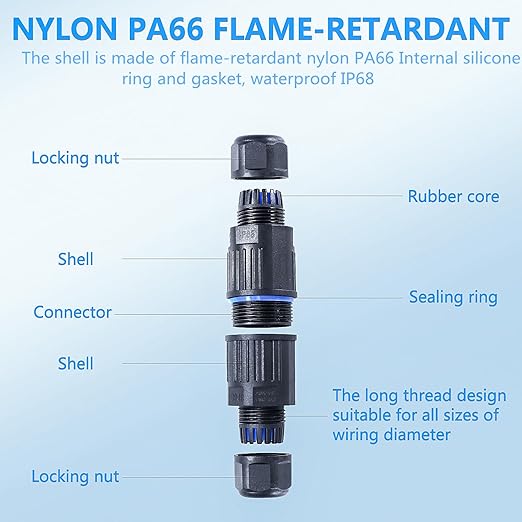 3PCS IP68 Waterproof Electrical Cable Connector, Outdoor 2 Way Junction Box, Waterproof Wire Connectors with Replaceable Lever Wire Connectors for AWG 28-12, Quick Screwless Installation