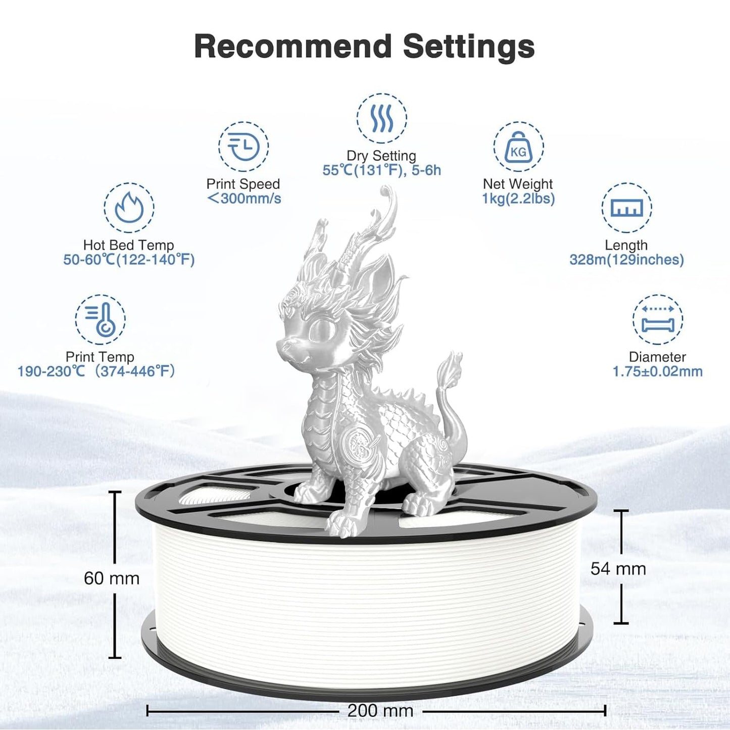 YUGMCOCE Silk PLA Filament 1.75mm,3D Printer Filament with a Metallic Glossy Finish, Dimensional Accuracy +/- 0.02 mm, 1kg Spool(2.2lbs) Fits for Most FDM 3D (A-Silk White Pla)