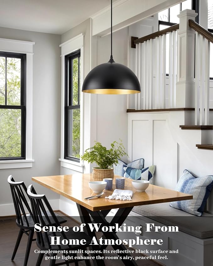 Black Pendant Lights Kitchen Island 2 Pack, 14 Inch Large Dome Pendant Light, Black and Gold Farmhouse Pendant Light, Island Pendant Lights for Kitchen, Dining Room