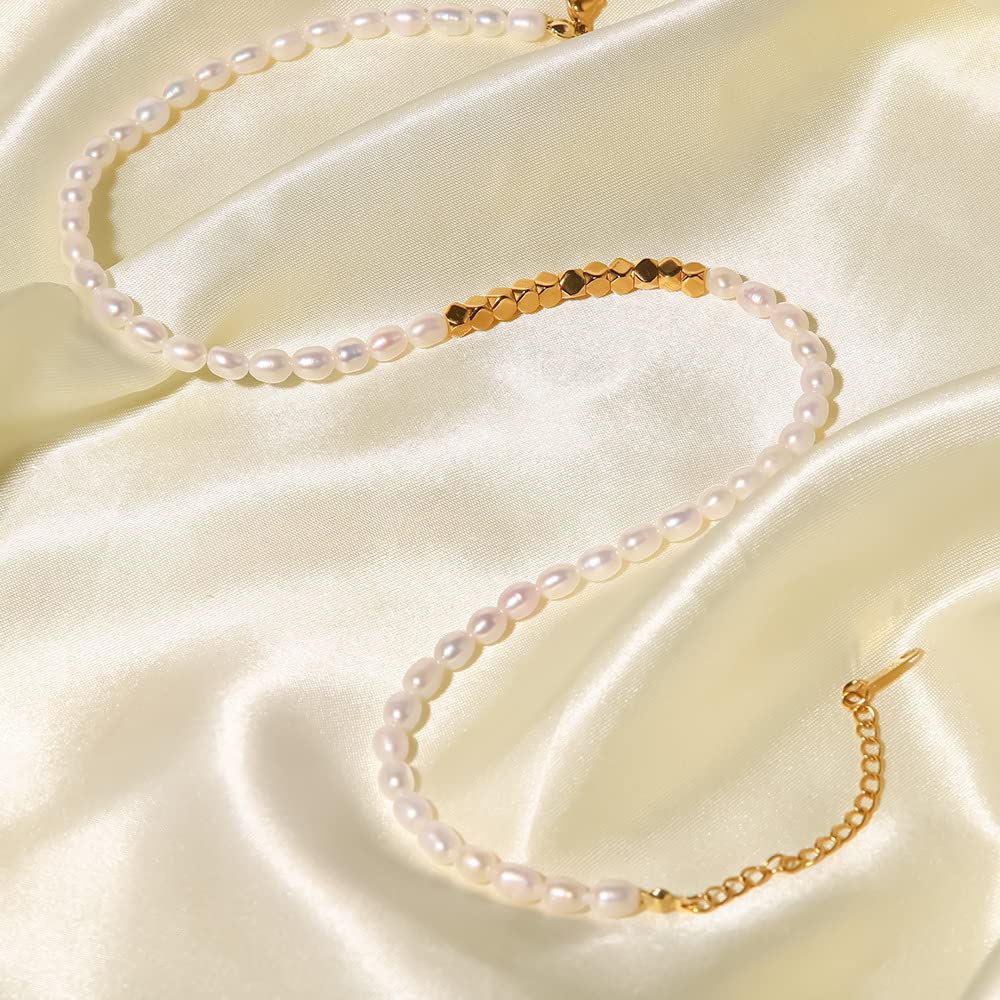 14K Gold Pearl Clavicle Necklace, Freshwater Pearl Beaded Necklace, Beautiful Women's Day, Birthday Gift for Wife,Girlfriend (style two, 14K)