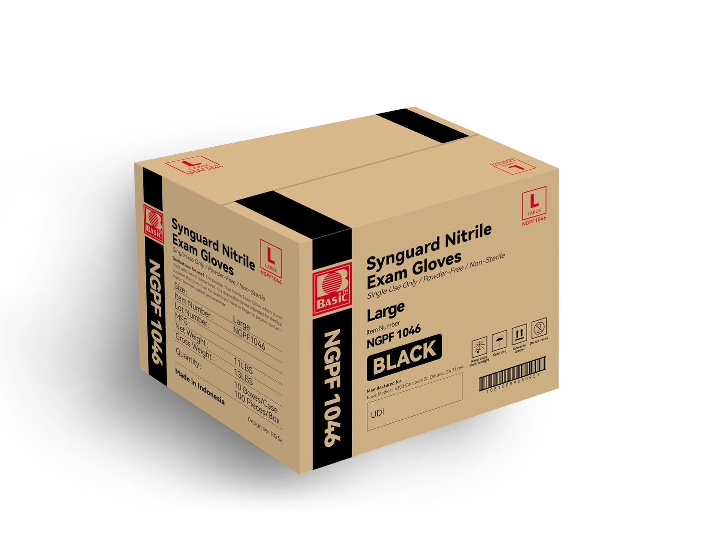 Intco Basic Medical BLACK Nitrile Exam Gloves, 5 Mil,- Latex-Free & Powder-Free, Case of 1000 (Large-1000)
