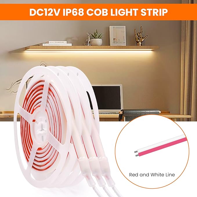 KISUFU COB LED Strip Light 12V Neon Light Strip 320Leds/M IP68 Waterproof Flexible LED Lights for Cabinet Engineering Home Outdoor DIY Lighting (Power Supply Not Included),2M,White