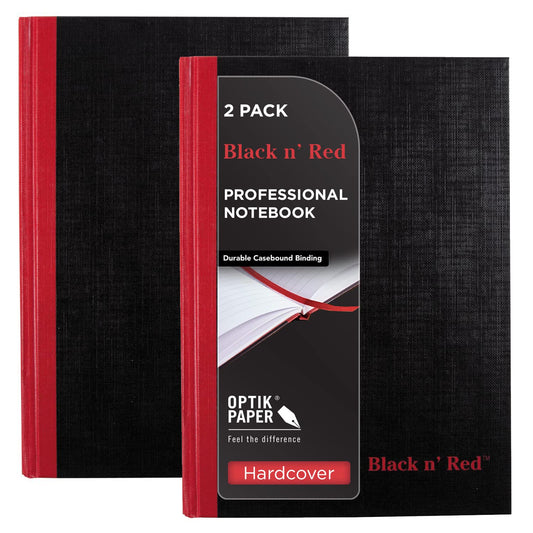 Black n' Red Notebook, Durable Hardcover, Premium Optik Paper, Scribzee App Compatible, Casebound Binding, 8-1/4" x 5-7/8", 96 Double-Sided Ruled Sheets, Pack of 2 (73405)