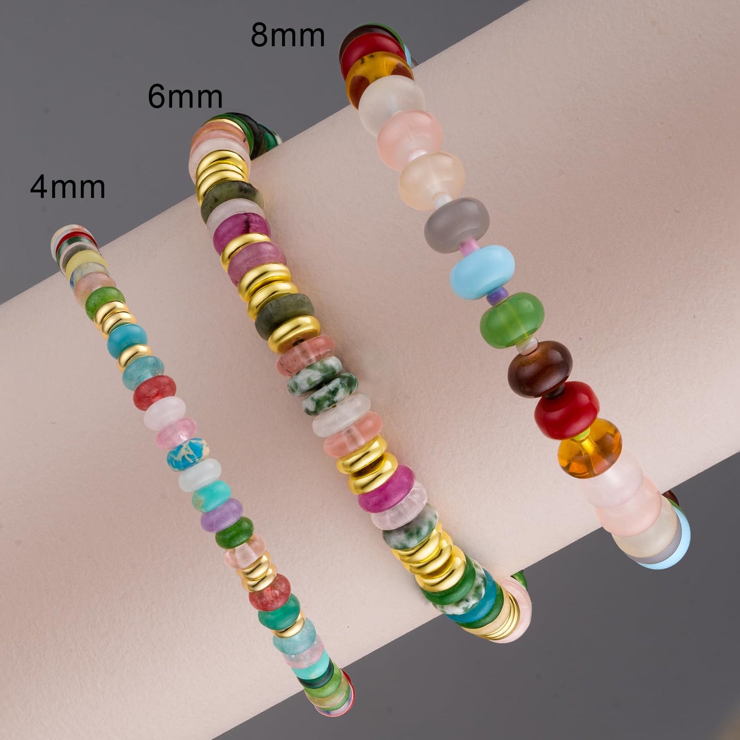 Boho Beaded Bracelets for Women, Colorful Summer Beach Bangle Bracelets, Natural Stone Rainbow Bead Bracelet, Handmade Trendy Fashion Jewelry Gifts (6MM)