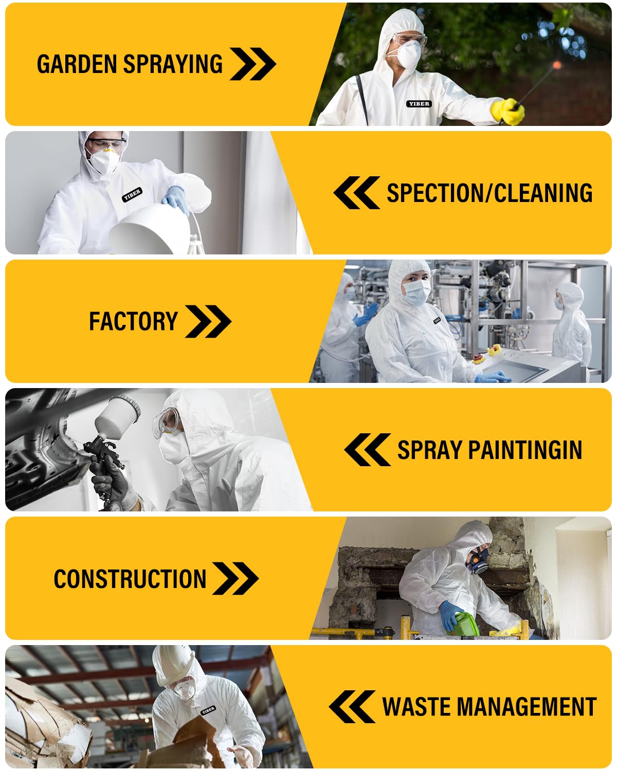 YIBER Hazmat Suit Disposable Coverall | Full Body Painters Suit in 7 Sizes with Multiple Specifications for Men & Women - Medium, White, 25