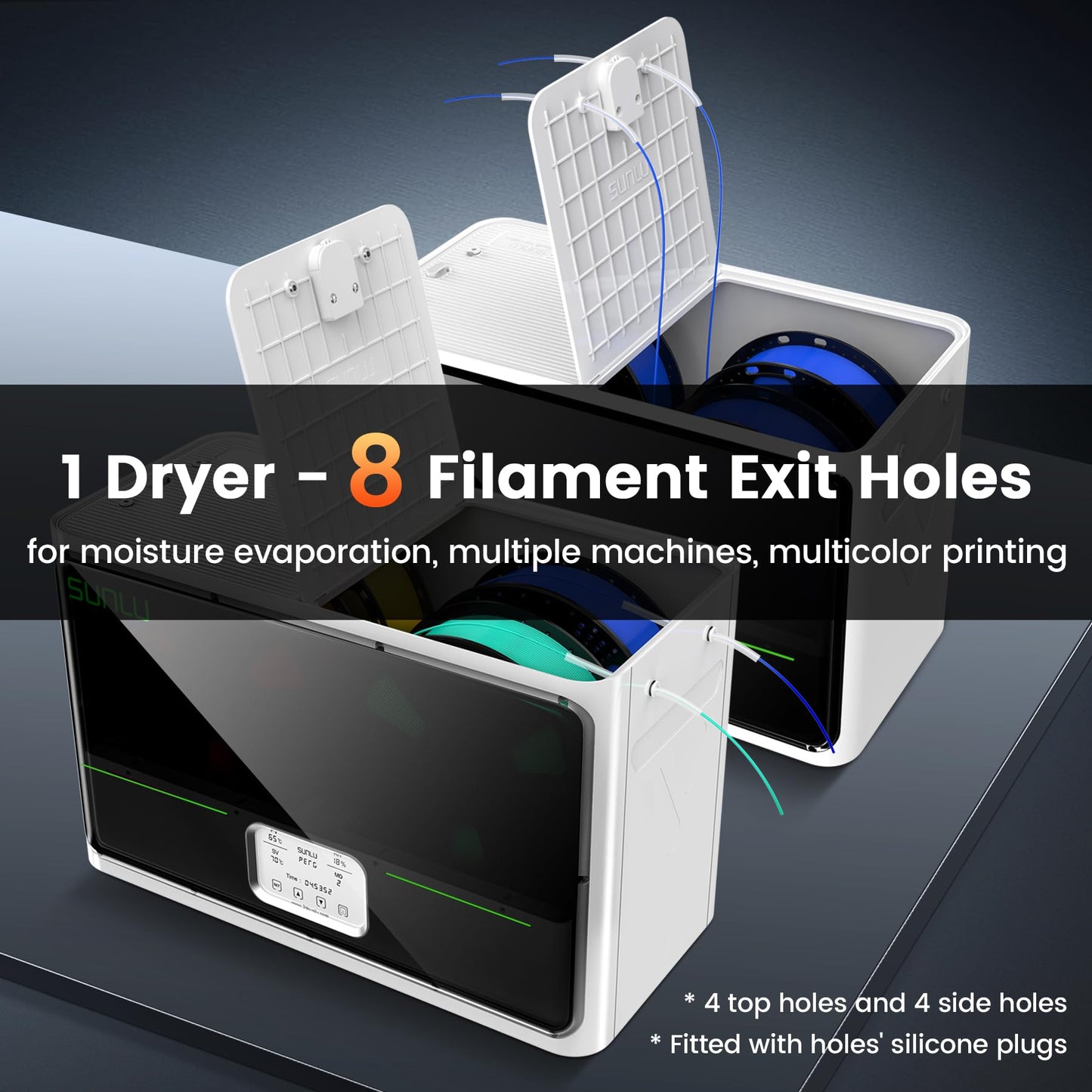 SUNLU Official 3D Printer Filament Dryer S4, 4 Spools Capacity, 3 Circulation Fans, 350W PTC Heater, 70℃ Max Temperature, Power Saving Storage Mode, Nylon TPU PLA PETG ABS Filament Dryer Box, White