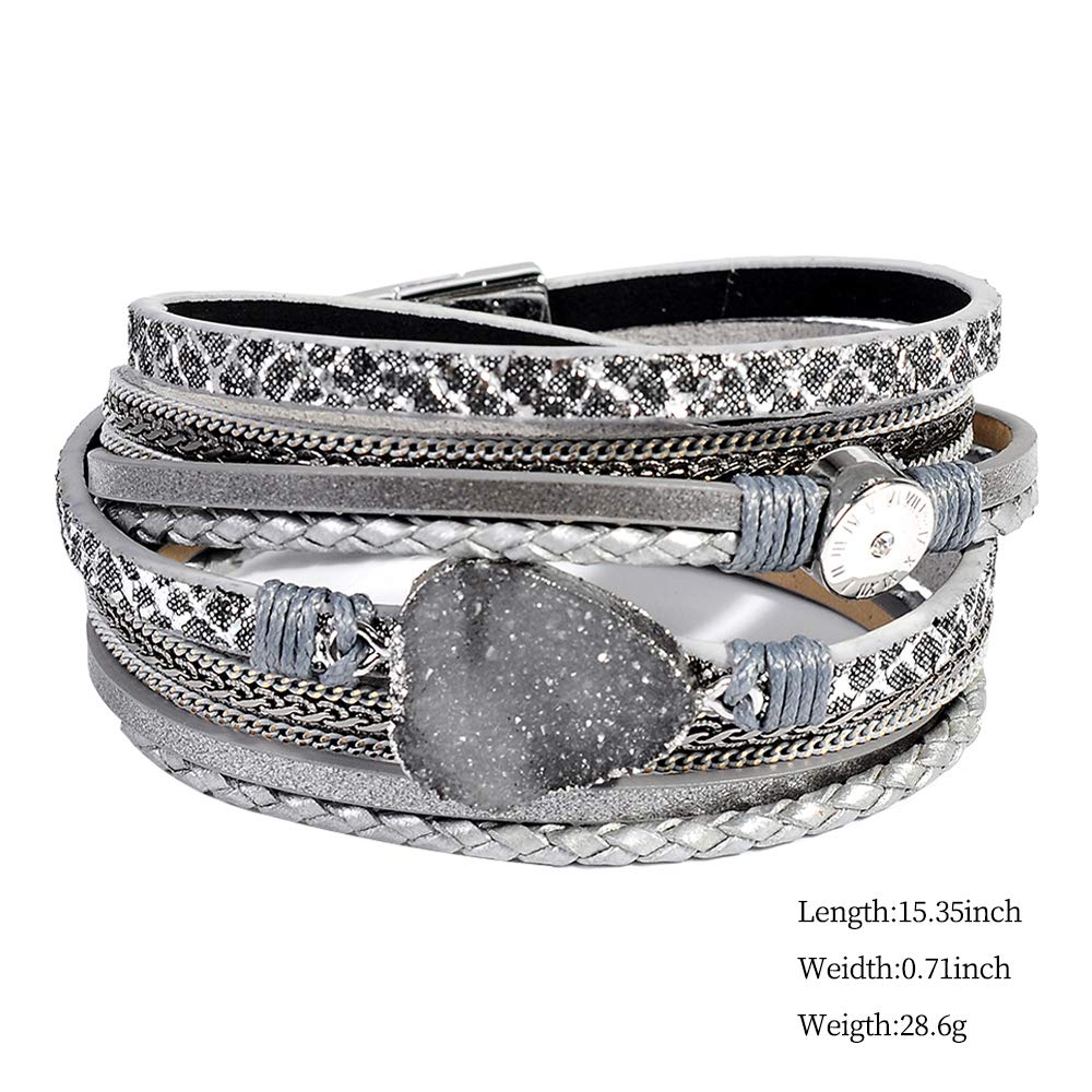 Artilady Leather Wrap Bracelet for Women - Handmade Clasp Bangle Bracelet with Pearl Beads Crystal Wristbands Jewelry Gift for lady, lover and Mother