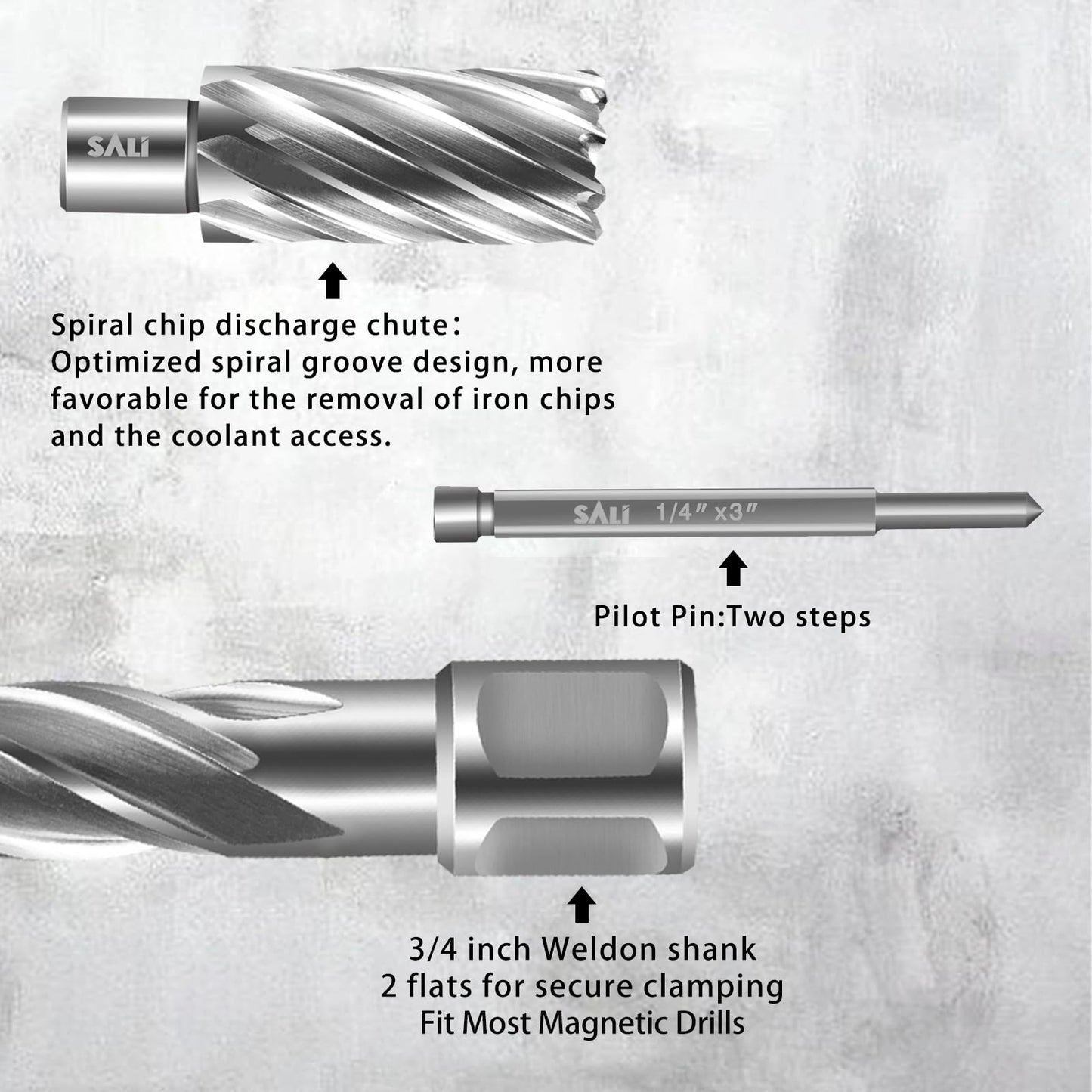 SALI 6 pcs Annular Cutter Diameter 1/2 Inch with Weldon Shank 3/4" (with 2 Flats) Cutting Depth 1" Mag Drill Bit for Magnetic Drill Press HSS Fully Ground Drill with One 1/4"*3" Pilot Pin