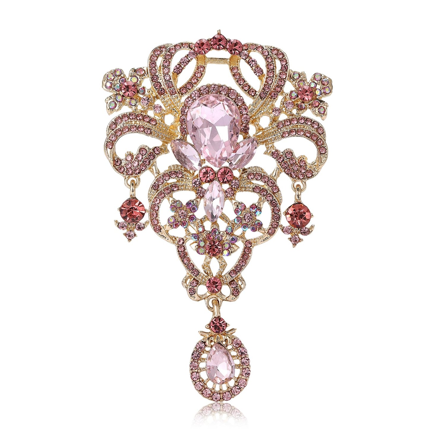 YOQUCOL Retro Pink Austrian Crystal Big Brooch Pin for Women Large Flower Shape Brooches Lapel Pins for Sweater,Coat Dress Accessories