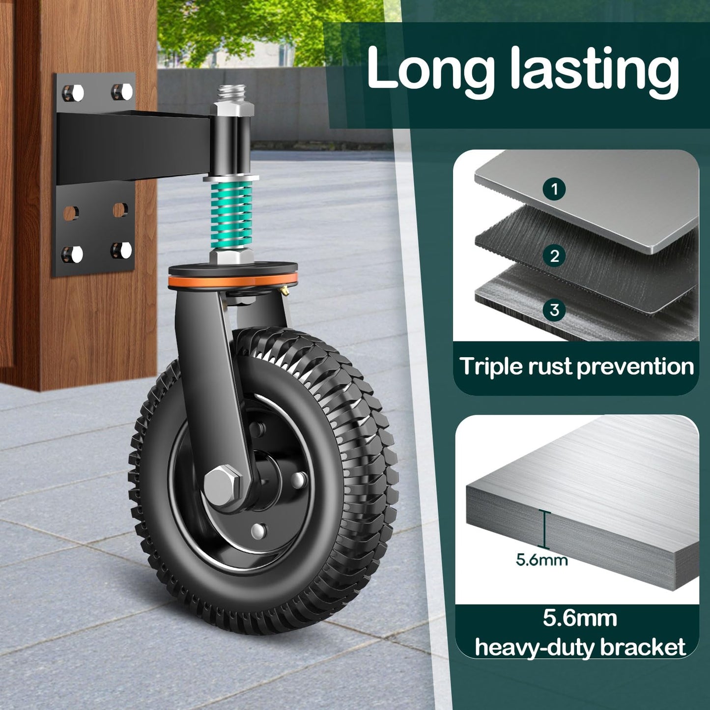 8 Inch Heavy Duty Gate Wheel, 750 lb Capacity, Fits Metal Tube Gates and Wooden Gates, 360° Swivel Spring-Loaded Caster. Gate Wheel for Smooth Operation. (8-INCH 2PACK)