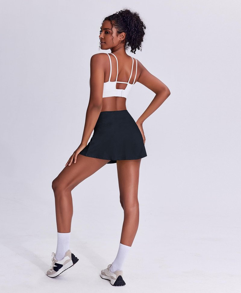 PINSPARK Womens Tennis Skirt High Waisted Golf Skirts with Shorts Underneath Quick Dry Workout Skort Flowy Athletic Skorts, Dark Navy XX-Large