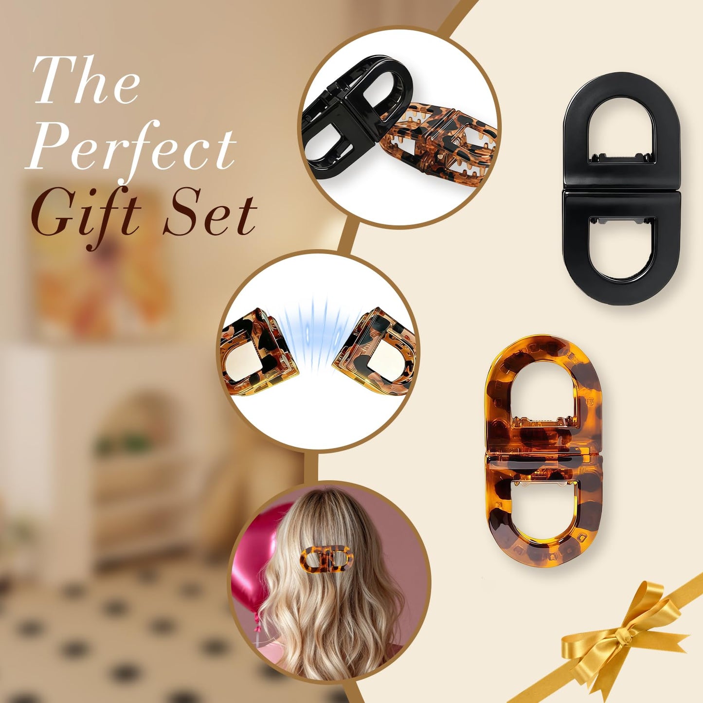 Magnetic Hair Clips for Women Girls, 2PCS Brown & Black Strong Hold Non Slip Claw Clips, Seamless 2-in-1 Quick Snap Design, Creaseless Non-Dent Hair Styling Tools for Thick and Thin Hair (Style 1)