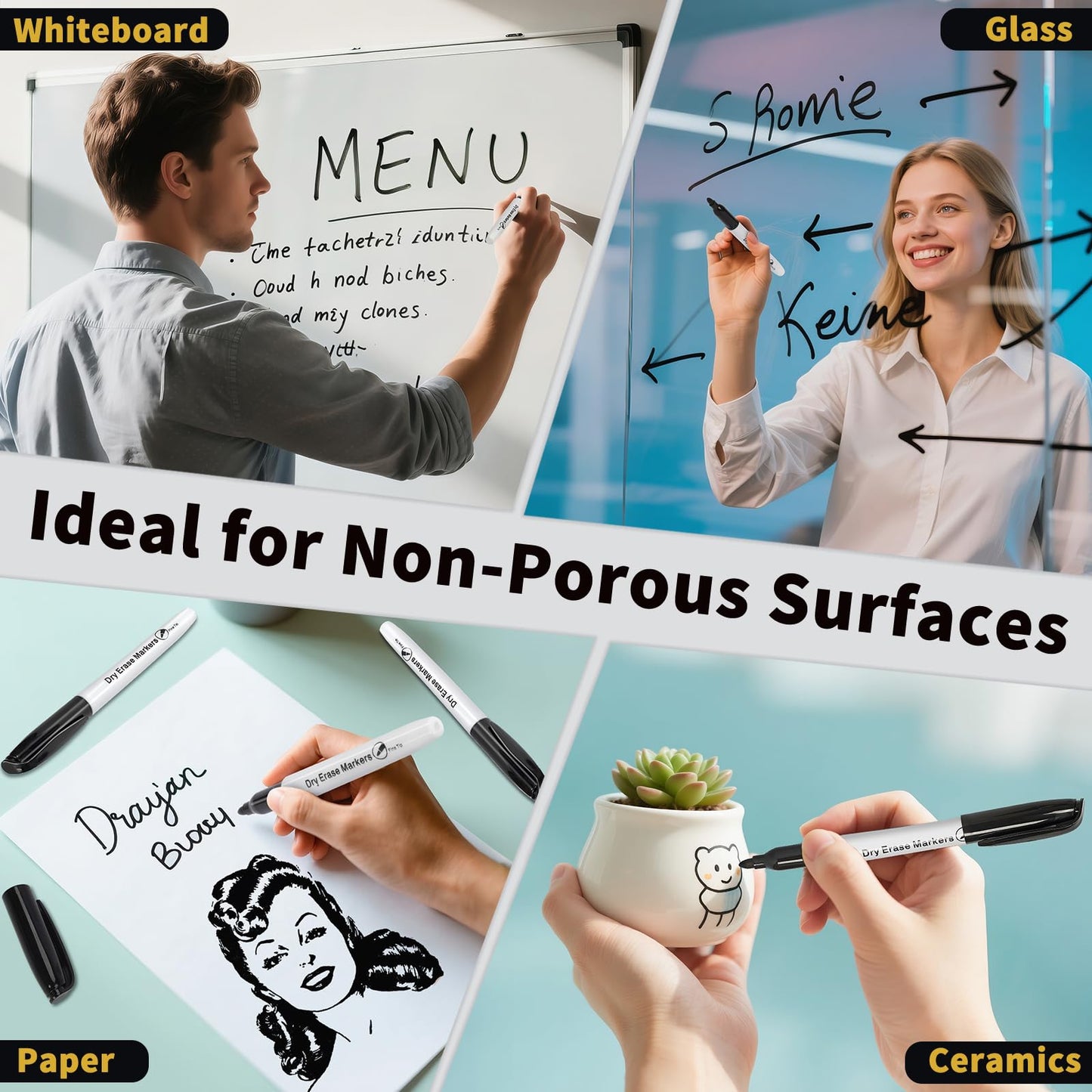 V-Opitos 72 Pack Fine Tip Dry Erase Markers - Bulk Whiteboard Erasable Black Markers, Ideal for School Classroom Office Supplies, Non-Toxic & Easy Clean for White board