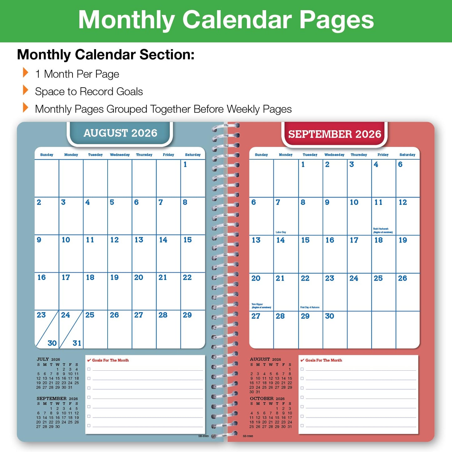 Global Datebooks 2026-2027 Middle & High School Student Planner 5.5" x 8.5" - Dated Weekly & Monthly Academic Planner with Ruler/Bookmark & Stickers, Ideal for Homework, Block Style, Blue Colors