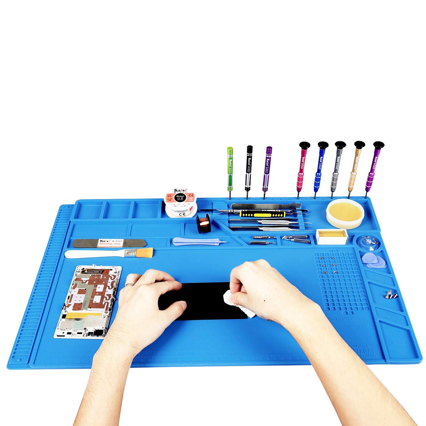 Kaisi Soldering Mat with Scale Ruler and Screw Position for Soldering, Phone and Computer Repair, Size: 21.6 x 13.8 Inches