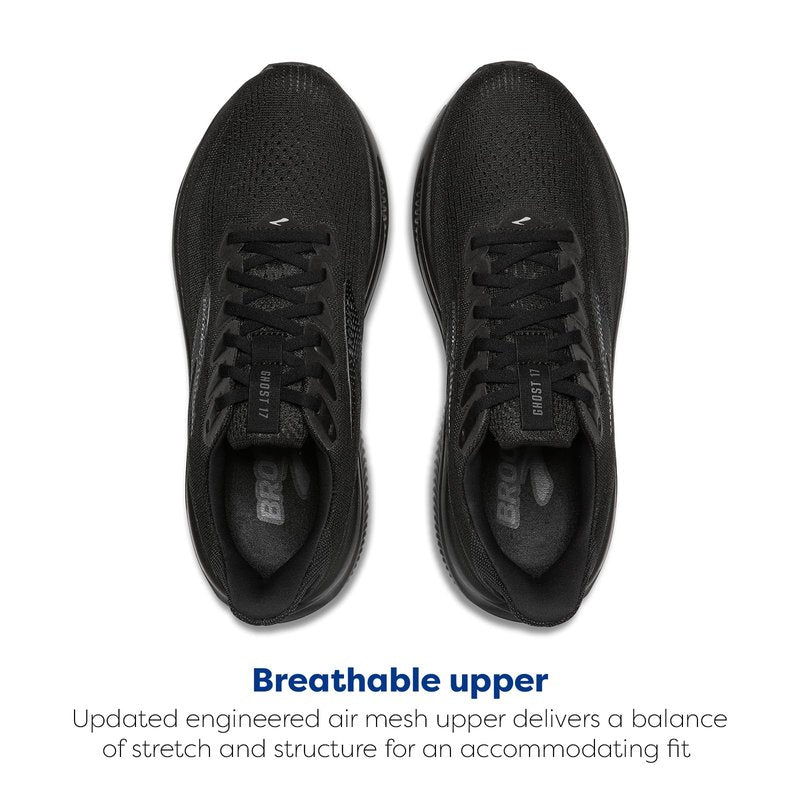 Brooks Men’s Ghost 17 Neutral Running Shoe - Black/Black/Ebony - 10 Medium