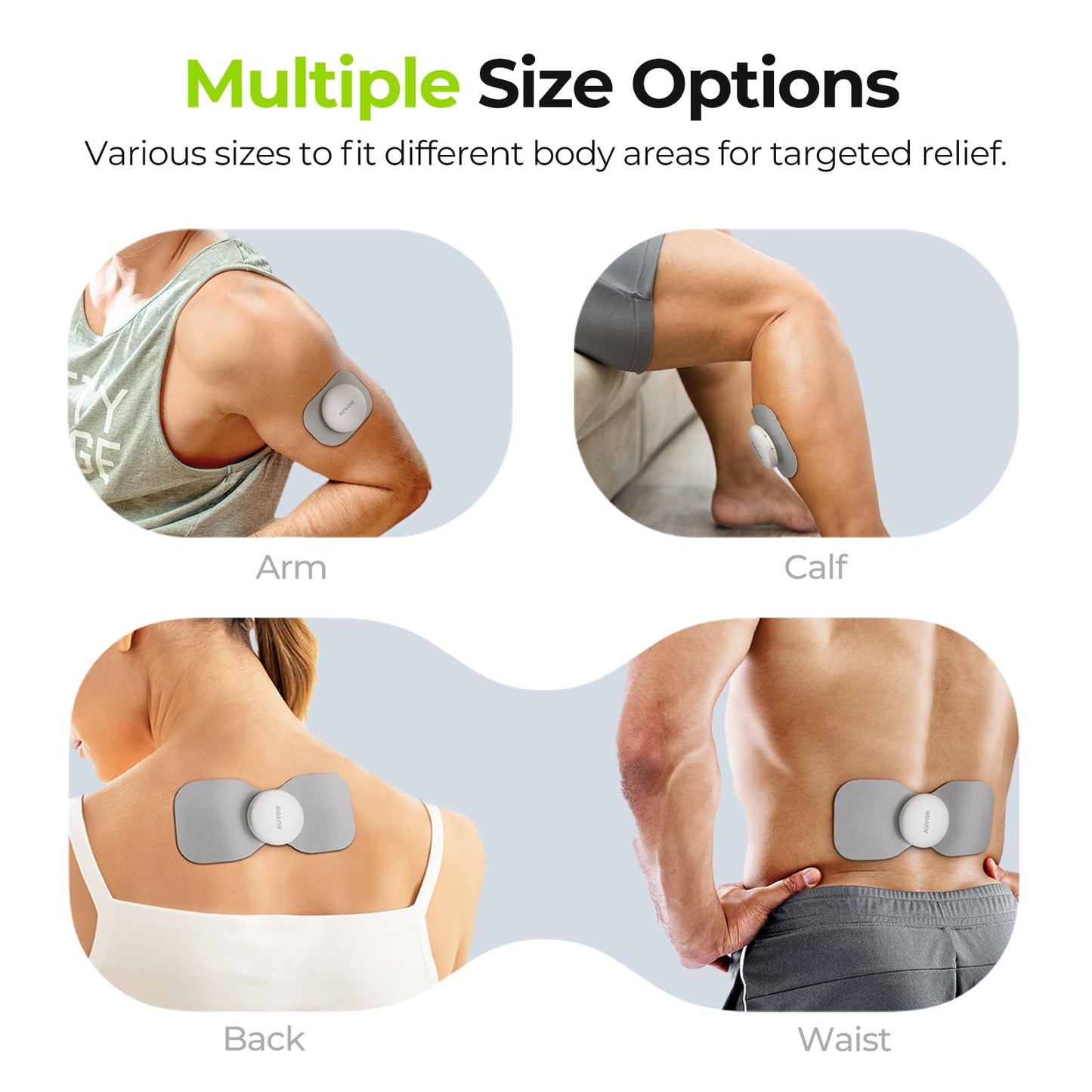AUVON Official Wireless TENS Unit Electrode Pads Only Compatible with AUVON Wireless TENS Device TX6224, 12-Pack Reusable TENS Unit Replacement Pads in 2 Sizes, Premium Stickiness & Skin Friendly