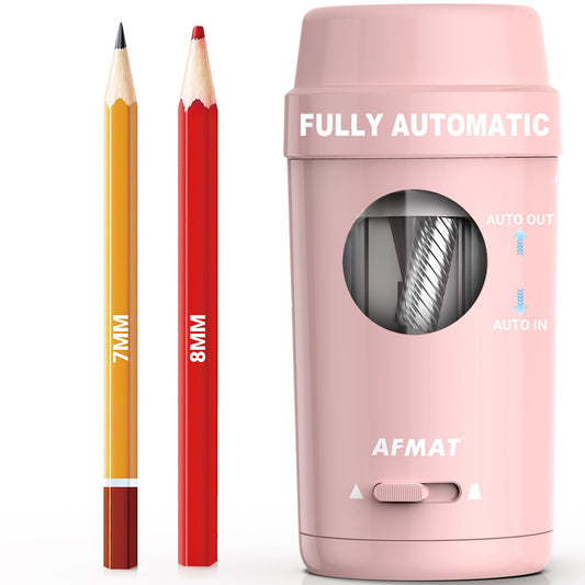 AFMAT Electric Pencil Sharpener, Auto in & Out, Fully Automatic Pencil Sharpener for Colored Pencils, Rechargeable Hands-Free Sharpeners for φ7-8mm Pencils, Good for Classroom/Home PSX8(Light Pink)