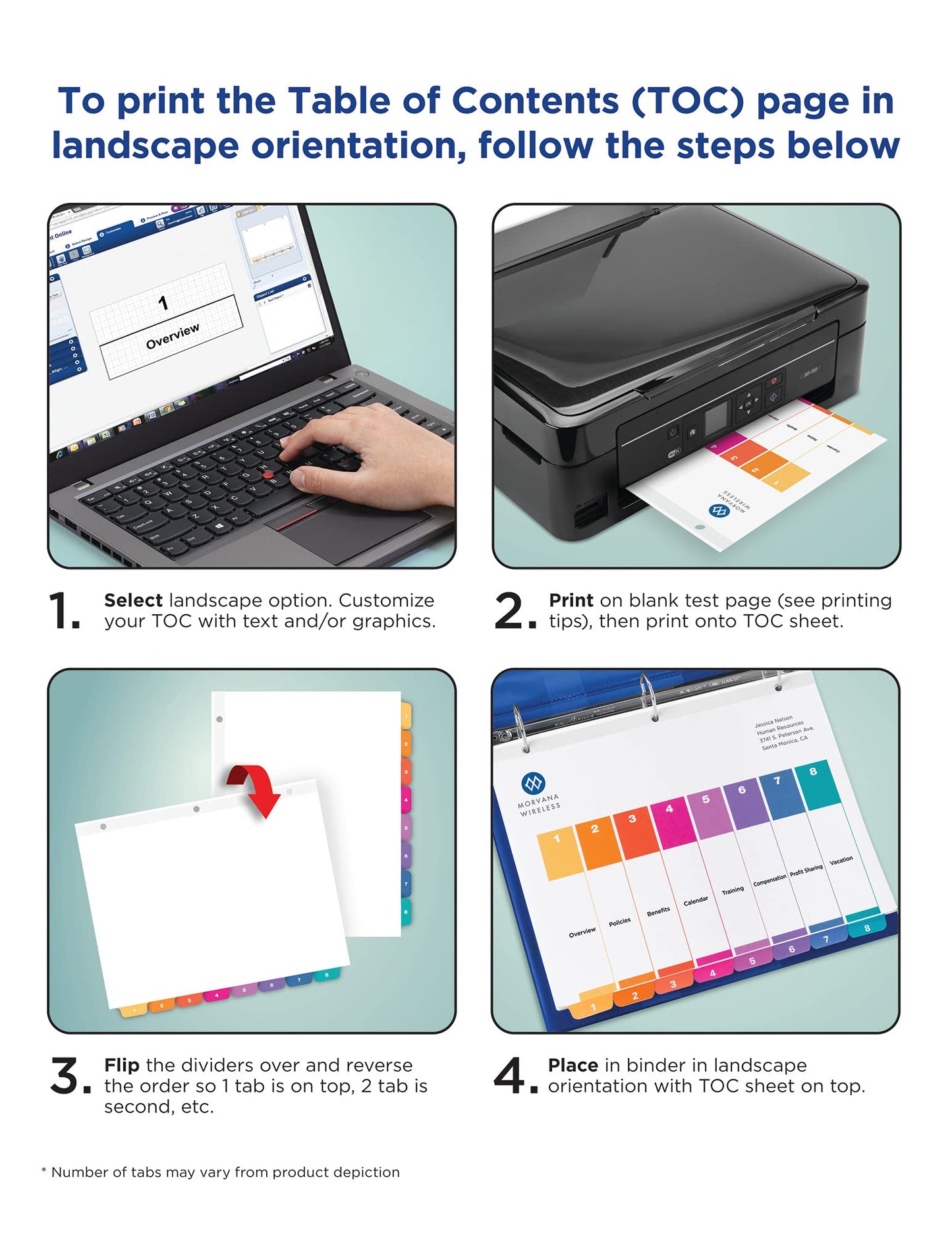 Avery 12 Tab Dividers for 3 Ring Binders, Customizable Table of Contents, Multicolor Tabs, 6 Sets (11196)