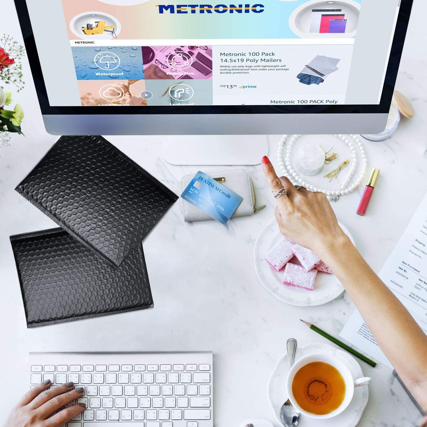Metronic Bubble Mailers 6x10 Inch 25 Pack Usable Size 6x9" Black Bubble Mailer Waterproof Padded Envelopes for Gifts Packaging, Shipping, Mailing, Small Business Supplies