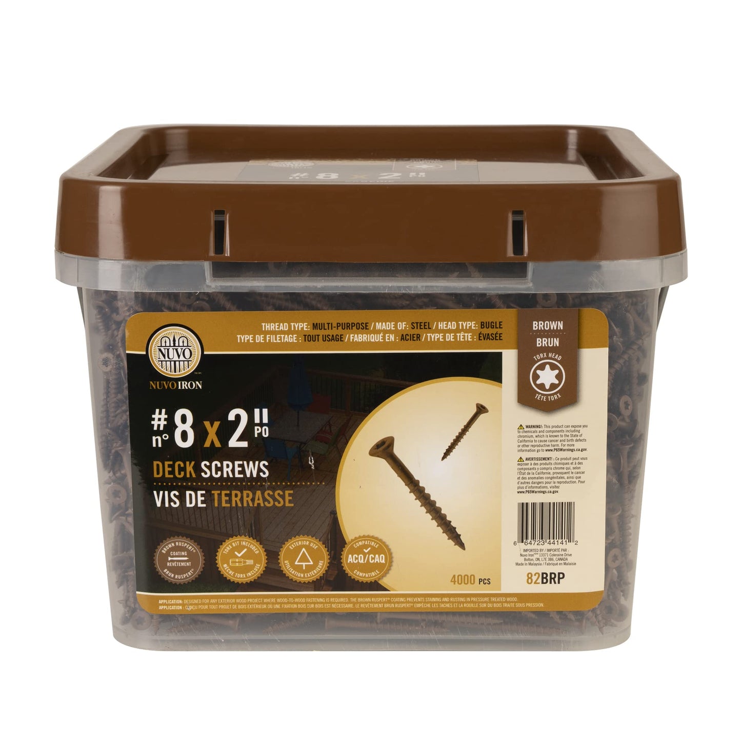 Nuvo Iron Deck Screws #8 x 2'' - 4000 Count, Brown