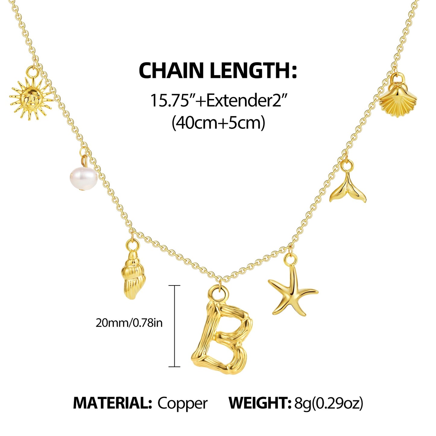 SLOONG Initial Charm Necklace 14K Gold Plated Letter Neckalce Freshwater Pearl Necklace Choker Boho Summer Seashell Beach Starfish Surfer Jewelry Gifts for Women B