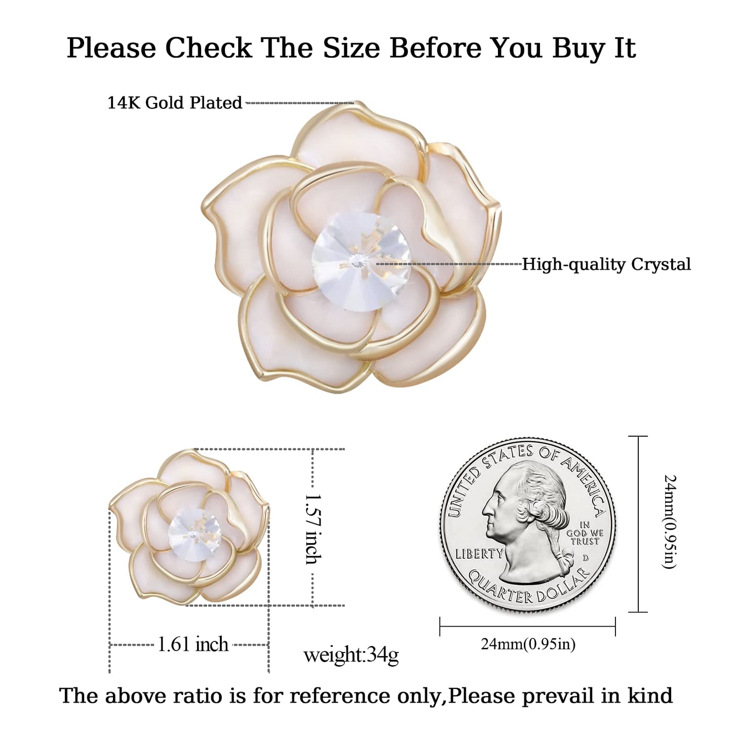 Brooches for Women White Rose Crystal- Austrian Rhinestone Brooch Jewelry - Ladies Wedding Bouquet Brooches Pin for Birthday, Christmas, Anniversary (White)