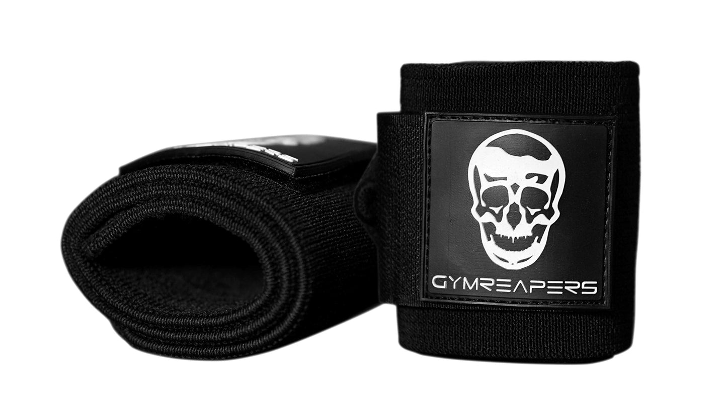 Gymreapers Wrist Wraps Weightlifting - Stiff Heavy Duty 18 inch Wraps With Thick Thumb Loop For Powerlifting, Bodybuilding, Cross Training, & Heavy Presses (Black - 12")