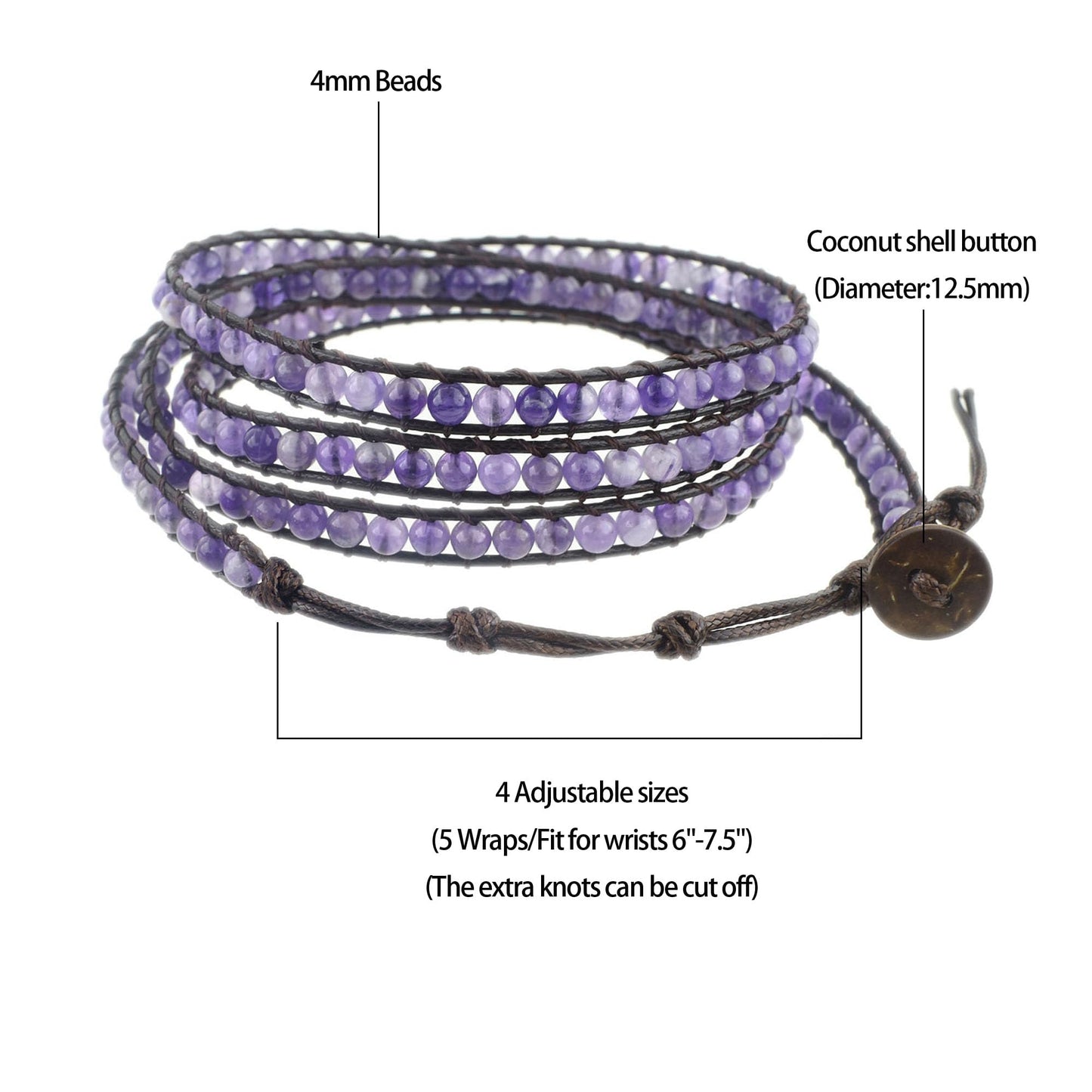 Ayriwoyi Amethyst Bracelet Wrap Bracelets for Women Beaded Wrap Bracelet for Women Healing Crystal Adjustable Natural Stone Bracelet