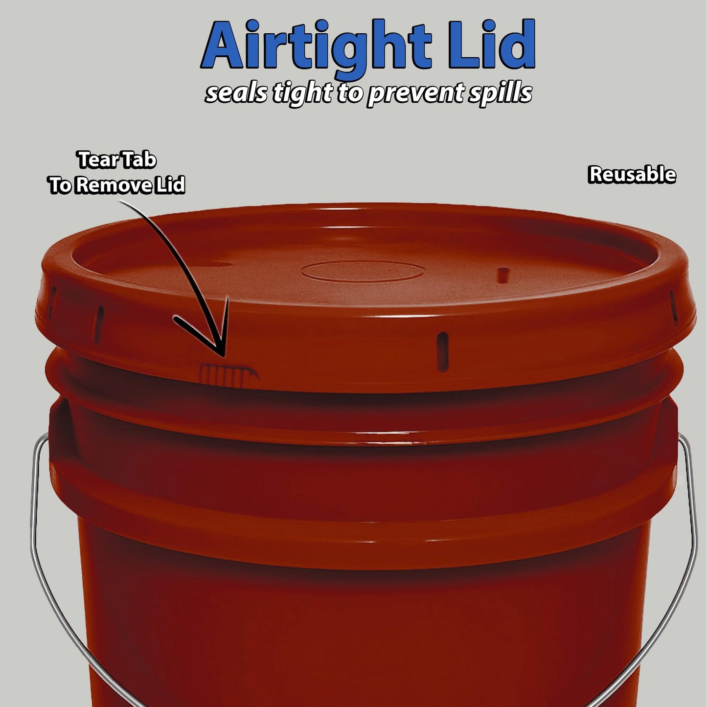 MKS Plastics 5-Gallon Bucket with Airtight Lid – Made in USA, Food Grade BPA Free Plastic, Heavy Duty Multi-Use, Metal Handle with Grip, Stackable Storage – Burgundy, 6 Pack